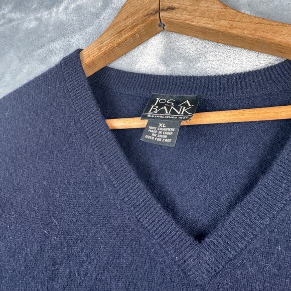 Jos. A. Bank 100% Cashmere Sweater Men's XL Blue V-Neck Pullover Lightweight - Picture 3 of 5